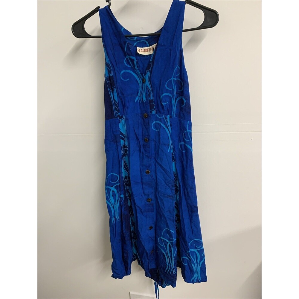 Serendipity Maui Dress Womens‎ Size 2 Blue Casual Vacation Floraltie Back Button